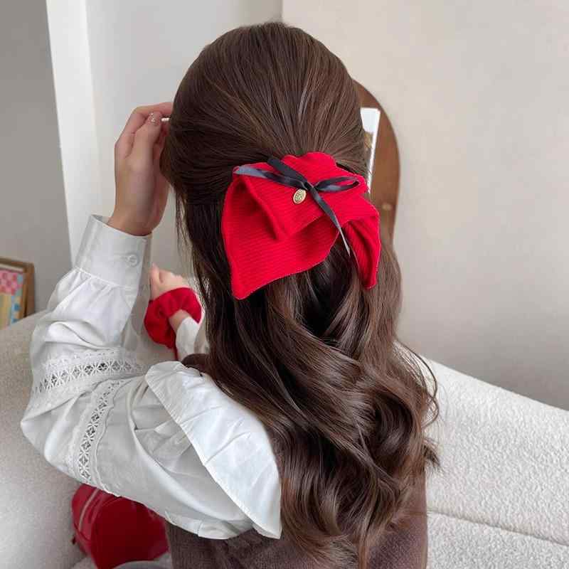 Rakuten - ヘアゴム 女性用 秋冬 赤 スカーフ柄 ポニーテール まとめ髪 高級感 気質 ヘアアクセサリー 普段使い かわいい ヘアアレンジ 髪飾り 赤系 ソフト素材