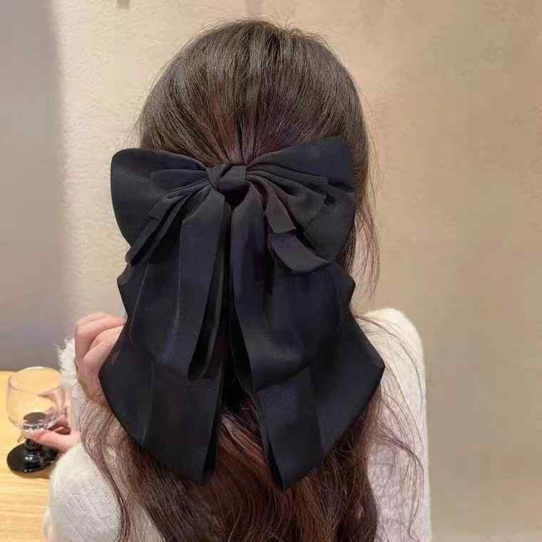 Other - レディース ヘアクリップ サテン リボン 後頭部 つかみ バナナクリップ エレガント 髪飾り ヘアアクセサリー 女性用 気品 ソフト素材 大型 蝶結び ストリーマー ヘッドアクセ