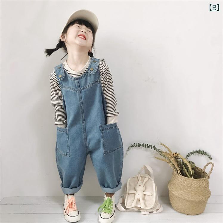 LAONsChoiceのキッズ ユニセックス デニム サロペット 春秋 ゆったり カジュアル オーバーオール ルーズフィット 子供服 男の子 女の子 普段使い コットン素材｜アングル3