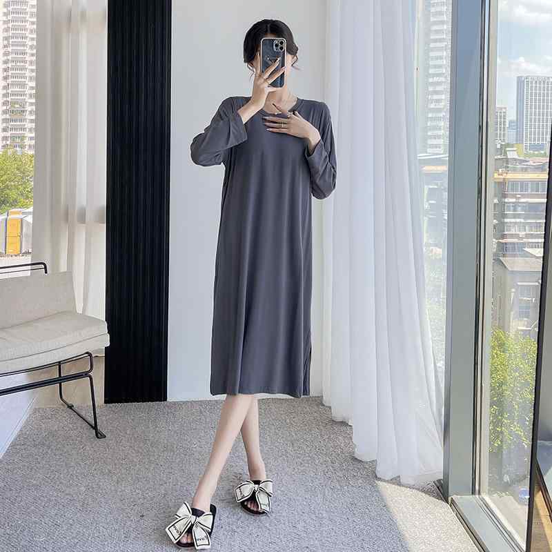ワンピース 妊婦用 授乳 長袖 モダール素材 薄手 春秋 寝間着 家居服 柔らか 吸湿速乾 軽量 伸縮性