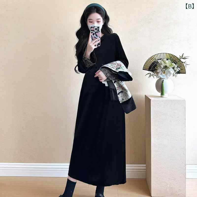 LAONsChoiceの秋 マタニティ 中華 盤扣 ベスト ビロード ワンピース 高級感 ゆったり シルエット 妊婦服 快適 柔らかい 素材｜アングル3
