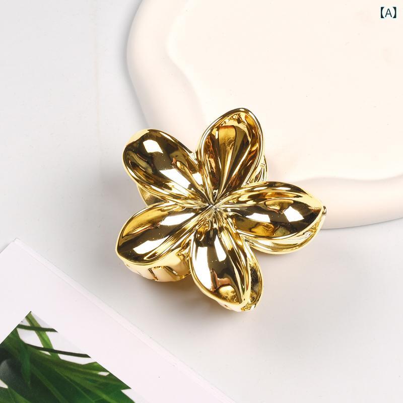 ヘアクリップ 花柄 金カラー 銀カラー シャーク型 アップヘア用 後頭部固定 前髪止め メタルアクセサリー 日常スタイリング かわいいデザイン しっかりホールド