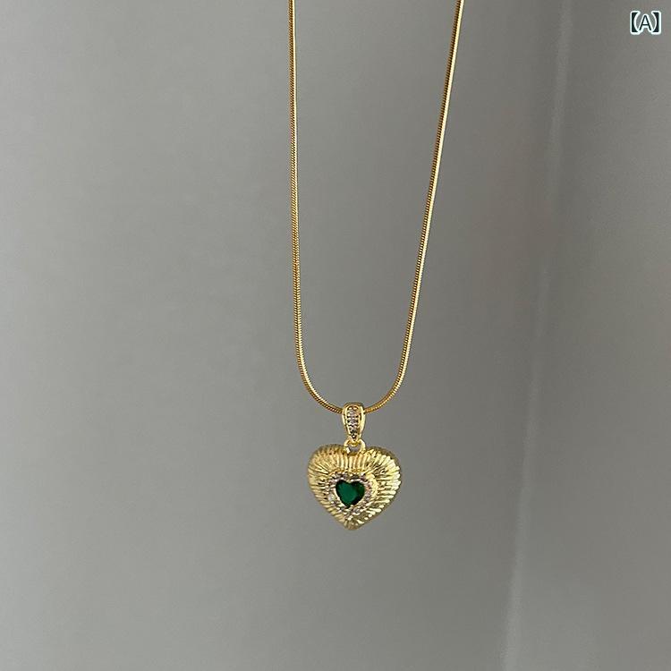 樂天商城 - レディース ネックレス 蛇骨チェーン 鎖骨用 ハートモチーフ ピーチハート カラージルコニア チタン鋼 銅 微細セット スタイリッシュ デザイン 普段使い 軽量 トレンド