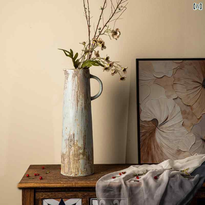 花瓶 緑 手作り 陶器 レトロ わびさび 花器 挿花 飾り リビング インテリア 水耕花用 合い ナチュラル