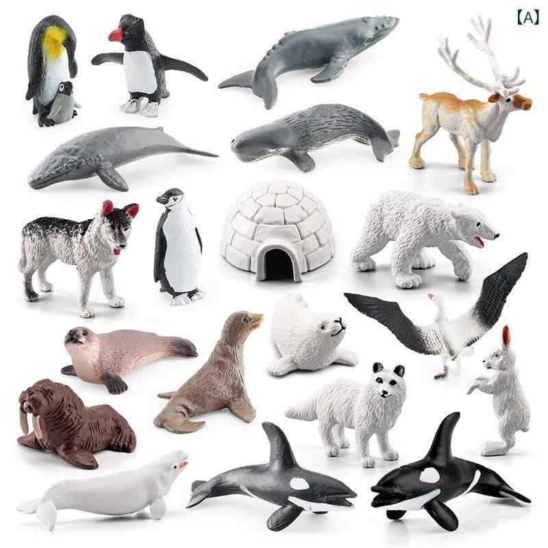動物フィギュア ミニチュア 北極熊 ペンギン トナカイ クジラ 氷の家 南北極地 野生動物 模型 置物 インテリア デコレーション リアル ディテール 子供部屋 飾り コレクション
