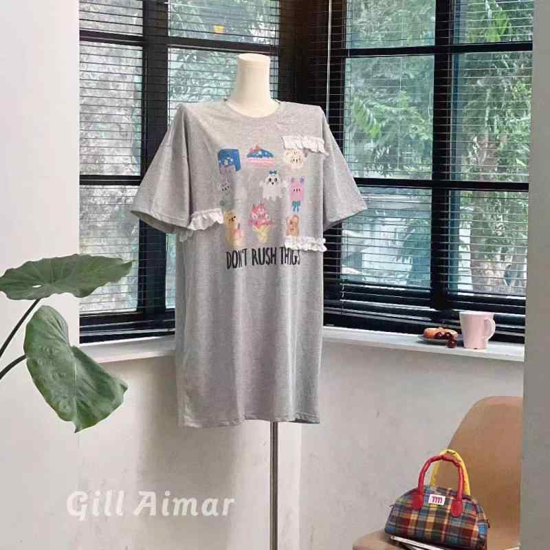 Other - パジャマ レディース 夏用 かわいい カートゥーン柄 ソフトクリーム猫 短袖 スカート ルームウェア 外出可能 部屋着 吸湿速乾 通気性 伸縮性 軽量