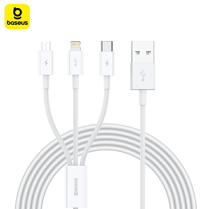 Baseus 3in1 Cable 饤ȥ˥󥰥֥ ť֥  3A ® ť֥ USB Type C Micro USB ֥ iPhone android type-c ƱŲ ¿б 1.5m