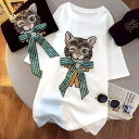 ※メール便無料※ レディース Tシャツ summer サマー 猫 刺繍 ゴージャス★