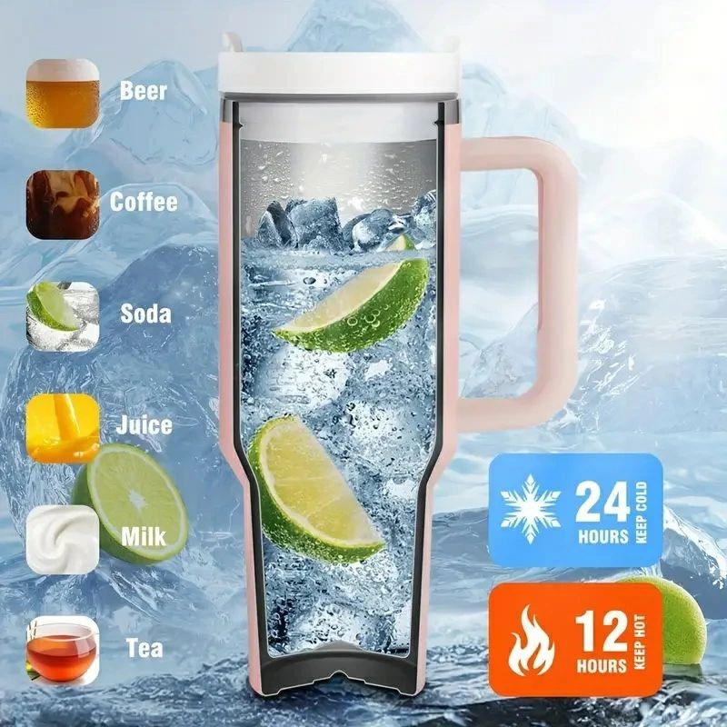 Rakuten - 40OZ保冷 魔法瓶 防塵 漏れ防止 ハンドルとストローと蓋付きの ステンレスボトル 1200ml 1.1kg 大容量 真空断熱 旅行カップ コーヒーカップ ホット/アイスドリンク用魔法瓶 タンブラー 水筒 ジョッキ 車載用可 再利用可能