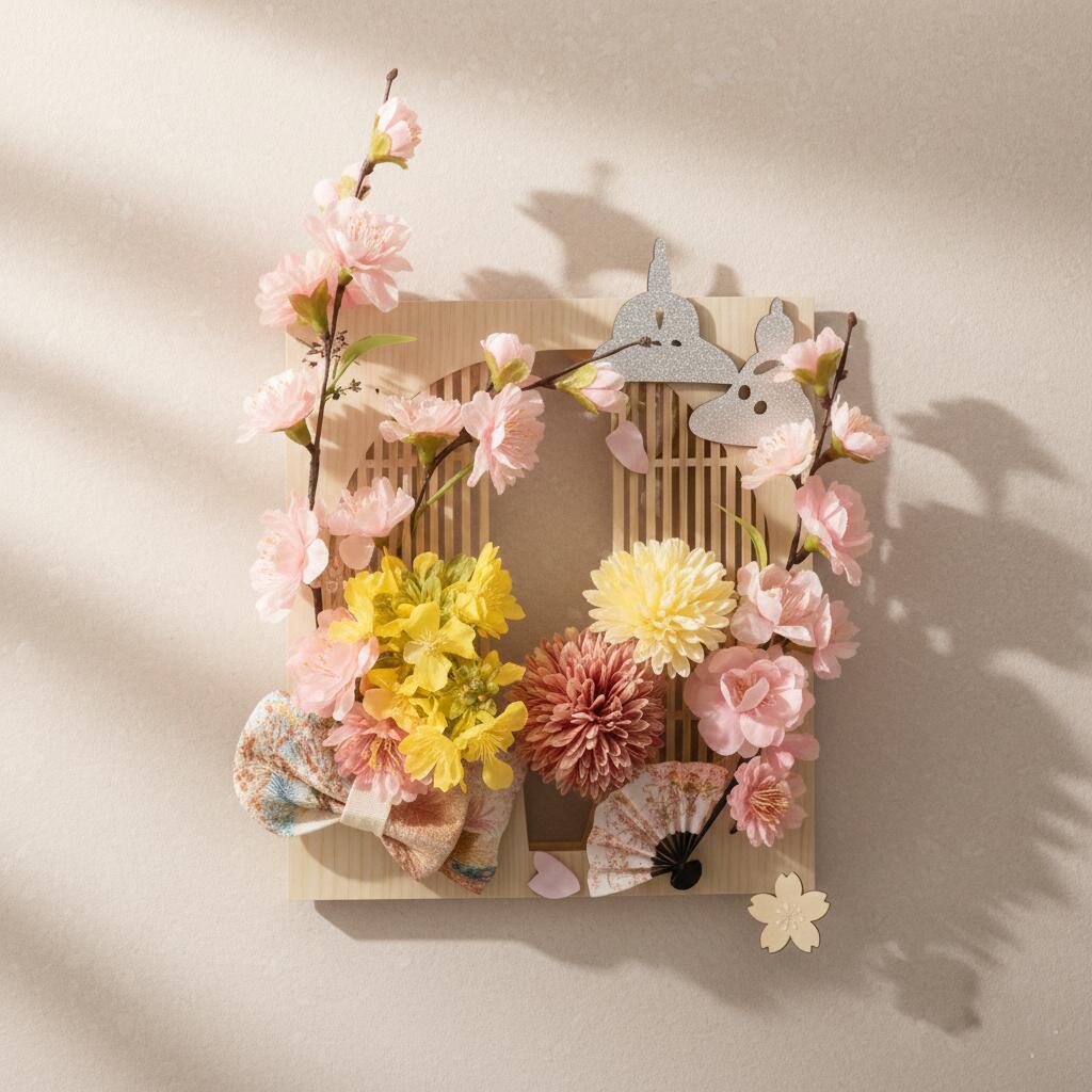 ひなかざり 桃の節句 おひなさん ひなまつり 壁飾り オブジェ ツキ板 突板 お雛様 雛祭り 雛飾り ハンドメイド 手作り 花梢 KASHO フラワーアーティスト 造花 アーティシャルフラワー