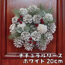 クリスマスリース ホワイト 20cm おしゃれ 北欧 ナチュラルリース 玄関 外 冬 飾る 壁掛け 紐付き ひも 家 お店 ギフト プレゼント かわいい 雪 S...