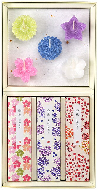 数量限定 和遊 花づくしキャンドルセット 花づくし 線香 ローソク 蝋燭 ろうそく 菊 桔梗 紫陽花 桜 白梅 ギフトセット 進物用 弔事 法事 お悔やみ 新盆 盆 彼岸 御供 香典 喪中はがき 贈り物 月命日 包装・熨斗無料 カメヤマローソクのサムネイル