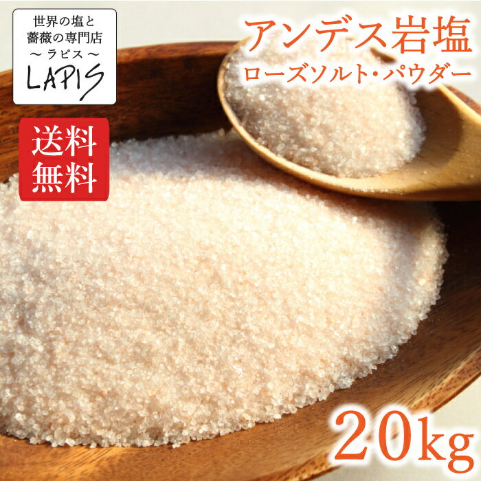 【送料無料】アンデス岩塩 パウダー 1kg×20袋　ローズソルト 岩塩 食用 紅塩 パウダー 粉末 使いやすい チャック袋 保存に便利 バスソルト ボリビア