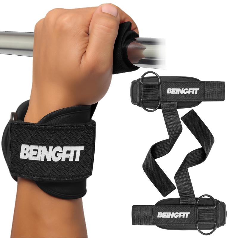 Beingfit パワーグリップ 筋トレ リストストラップ 高強度ナイロン×Dリング｜ラットプル・デッドリフト・ケーブル対応 手首 サポーター