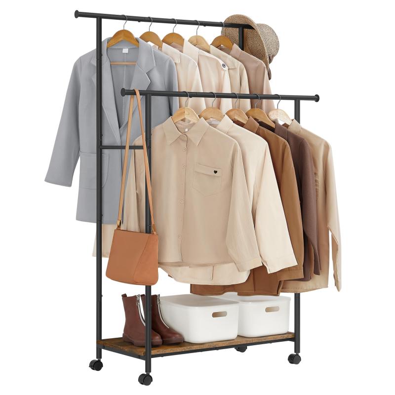 乐天商城 - SONGMICS ハンガーラック ヴィンテージ風 棚付き 幅98.5×奥行35cm コートハンガー 洋服掛け マルチハンガーラック 木製 頑丈 ワイド シンプル おしゃれ 北欧風 組立簡単