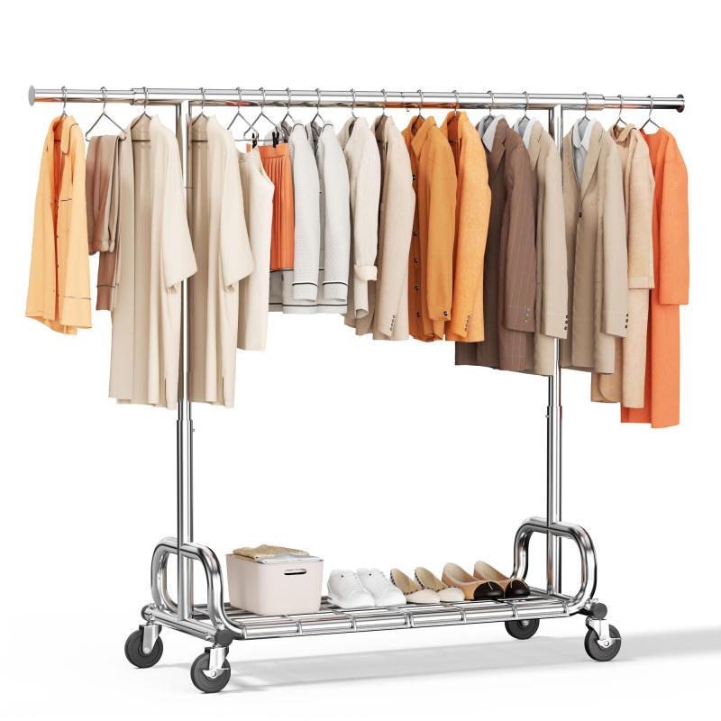 HOKEEPER ハンガーラック パイプハンガーラック 耐荷重150KG 業務用 大容量 収納ラック 物干し スタンド 洋服ハンガー 衣類収納 棚付き 縦横伸縮 高さ調節可能 1段/2段🧥【耐荷重150KG】🧥自立型物干しラックは、水、錆、腐食、引っかき傷からの保護を強化するために、耐久性がある高品質の金属で作られています。150kgまで収納できます。靴と荷物の保管用の下部棚は90kgの耐荷重を備えているので、重い布団も収納可能。余分な衣類をすでに保管できます。🧣【ストッパー付き・安定性良い】🧣HOKEEPERハンガーラックは頑丈な全方向キャスター4台で、楽に移動でき、掃除の際に便利です。静音性に優れたゴム製なので、動くと音がしません。2つのキャスターにストッパーが付いているので、意図せず動いてしまうことがないため安心です。小さな子供やペットがいる家庭にはおすすめです。より強力なサポートを提供できるために、特殊な形状（アップグレード）構造を採用していますので、ぐらついたり曲がったりすることはありません。👒【棚付き・高さと縦横伸縮可能】👒️棚付きのハンガーラックは、ハンガーにかけて収納する衣類のほかに、ニットなどたたんで収納する衣類や帽子のようなファッション小物も一緒に収納できます。高さと縦横は伸縮タイプなので、部屋の広さや服の量に合わせて、高さと幅を自由に変えられます。👠【コンパクトサイズ・用途広い】👠HOKEEPER洋服ハンガーはコンパクトサイズなので、圧迫感がありません。玄関に置いても、部屋に置いても、合わせやすいデザインです。衣類ラック、自立型靴ラック、傘立てで統合されています。学生寮などで衣類を整理したり、洗濯室で衣類を乾燥させたり、ブティック、ショールーム、小売店、フリーマーケットに最適です。🧶【サイズ】🧶幅125~185×奥行46.5×高さ185cm。ご購入日より200日のが付き、ご連絡を頂き24時間以内に迅速に対応いたします。購入後何か問題がございましたら、お気軽にお問い合わせください。