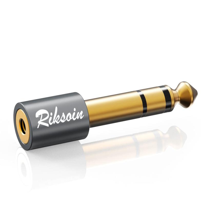 3.5mm ⇒ 6.35mm 変換 プラグ RIKSOIN ステレオミニプラグ (メス) ⇒ ステレオ標準プラグ (オス) イヤホンプラグ 変換 24K金メッキ ヘッドホン、アンプ、電子ピアノ等に適用