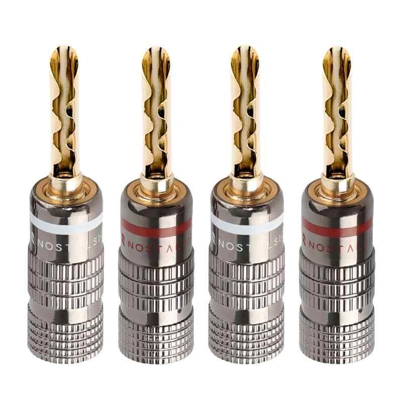 乐天商城 - NOSTALSIC バナナプラグ 円筒波型スリット BFA波型 赤＋白セット ソルダーレス 金メッキ 簡単取り付け ダブルネジ固定 12AWG～18AWG対応 オーディオ用 スピーカー/アンプ用