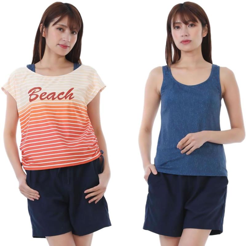 [AQUAFAIRY アクアフェアリー] 水着 レディース 体型カバー タンキニ UPF 50+ UV セパレート Tシャツ カバーアップ オーバーウェア ショートパンツ 4点セット水着 上下セット NS47101-OG 9MAQUAFAIRY（アクアフェアリー）の新作モデル水着。【スタイル】 ストレスフリーな水着素材のタンキニ水着と Tシャツ・ショートパンツの組み合わせがとっても可愛い タンキニ水着 4点セット。おなかや胸元の露出を控えた 体形カバー デザインで安心してスイムシーンを楽しみたい方にとってもオススメの水着です。【サイズ】 9M 11L 13L サイズ表は画像内に表記しております。バスト・ヒップは、メーカー規格サイズ表記です。（それ以外は平置き採寸の為、商品によって若干の誤差が生じる場合がございます。） 目安としてお考えください。ご不安な場合はお気軽にお問い合わせください。【素材】国内検査合格品素材使用。