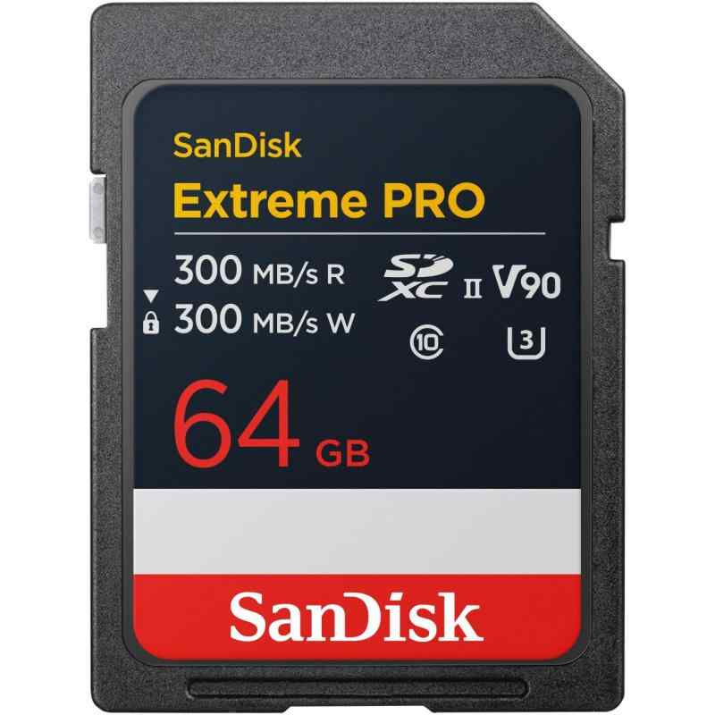 SanDisk 64GB Extreme PRO SDXC UHS-II メモリーカード - 最大300MB/秒の読み取りと書き込み速度、V90、8K、4K UHD、SDカード - SDSDXDM-064G-GN4IN。