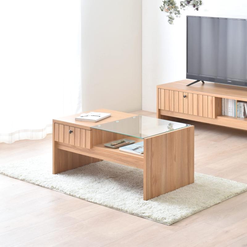 佐藤産業 TIFFY センターテーブル 幅80cm ガラス 引出付き TF37-80CT [3]
