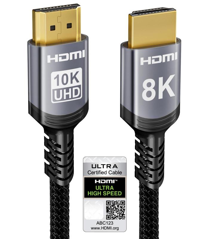 Sniokco 10K 8K HDMI 2.1 ケーブル、認証済み 48Gbps ウルトラハイスピード HDMI® ケーブル、0.01ms、4K 240Hz・165Hz・120Hz、8K 60Hz、eARC、Netflix、HDCP 2.3/2.2、DT