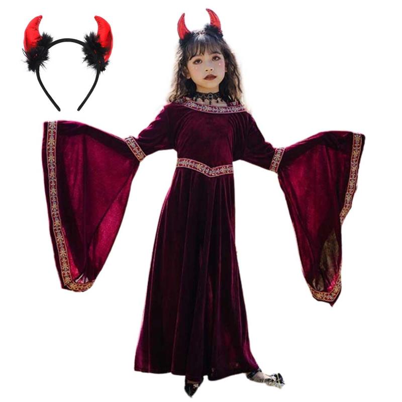 [monoii] 魔女 コスプレ 女の子 魔法使い 衣装 子供 ハロウィン 悪魔 コスチューム 子ども デビル コス キッズ 小悪魔 仮装 可愛い 小悪魔角 カチューシャ セット⭐【 オシャレなデザイン 】真紅のベロア調のロングローブがミステリアス袖部分は、お洒落なベルスリーブデザインで雰囲気満点のコスチュームです。⭐【 本格的な作り 】上質な生地で質感や縫製など丁寧に作られております。デザイン、細部までこだわった、本格的な衣装です。⭐【 小悪魔カチューシャ付 】カチューシャもセットのお得なセット届いてすぐにカッコ可愛い魔女に変身できます。⭐【 選べるサイズ展開 】サイズが豊富なので、お子様の身長にピッタリ合ったサイズを選べます。ジャストサイズで可愛い着こなしができます。3歳未満の方はご利用いただけません。
