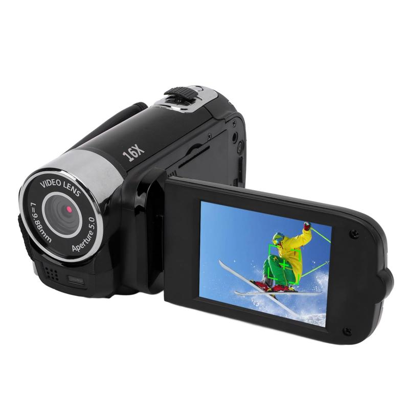 乐天商城 - 16MP 1080P 16倍デジタルズームビデオカメラ 2.4インチ画面、自撮り機能、外部マイク、フィルライト、軽量、ポータブル、多機能、成長記録、旅行、結婚式に最適