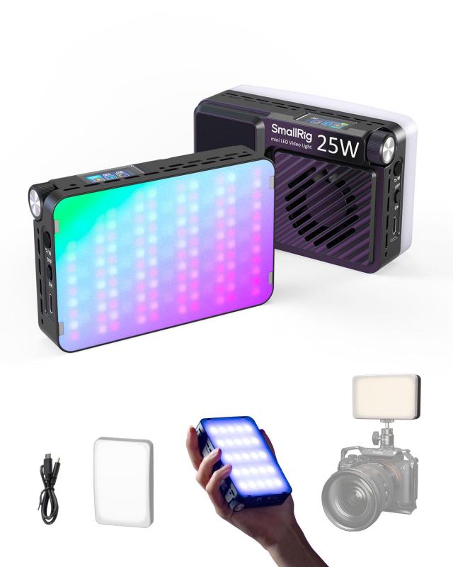 SmallRig 미니 LED RGB 비디오 라이트, LCD 디스플레이, TikTok, Youtube 콘텐츠 크리에이터와 사진 작가에게 선물에 최적인 휴대용 카메라 라이트, 2500K-10000K CRI 96 TLCI 99, 마그넷식 마운트-535
