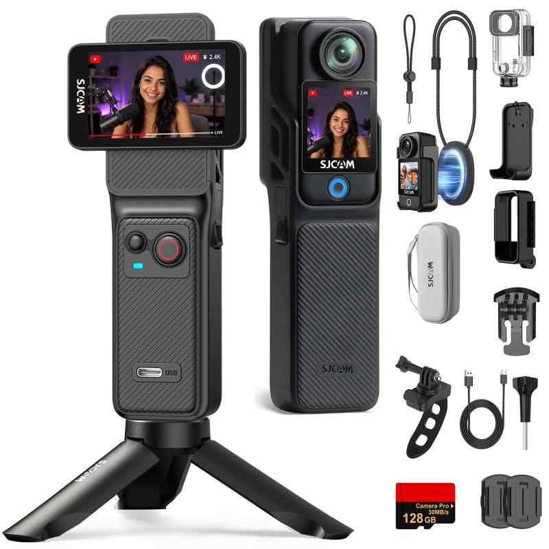 A SJCAM C400 アクションカメラ 4K 7時間連続録画 6轴手ブレ補正 2.29インチタッチパネル 30M防水 ウェアラブルカメラ 磁気マウント付き WiFi