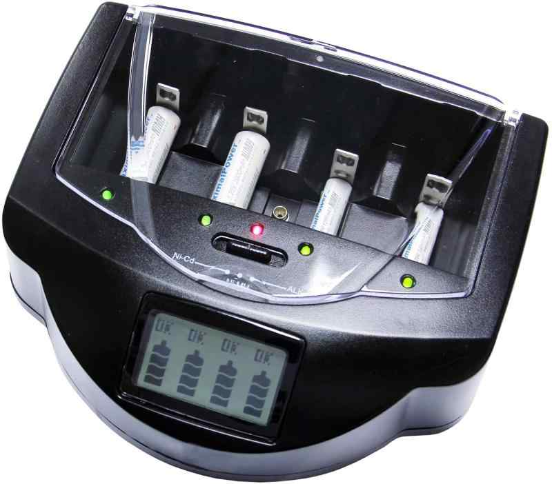 電池充電器 マルチチャージャー アルカリ、ニッカド、ニッケル水素電池 チャージャー 単1、単2、単3、単4、9V充電池に対応マルチ充電器 LCD付き乾電池充電器