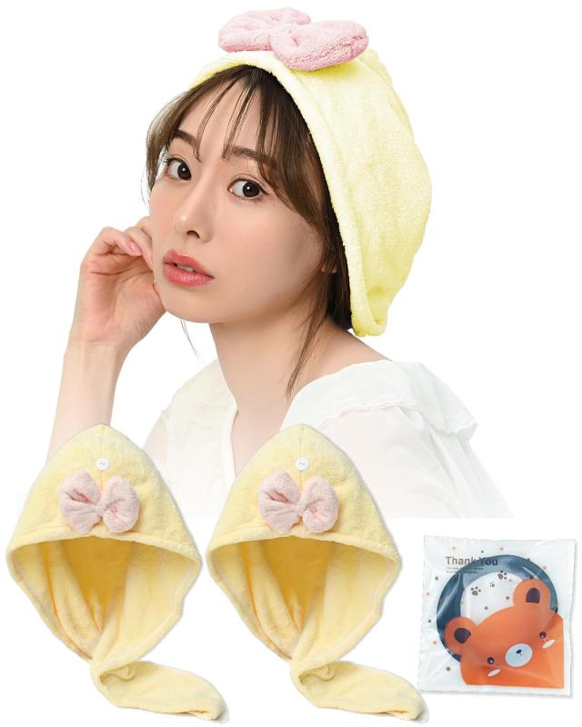 KASHIRI ヘアドライタオル 2枚組 吸水 速乾 タオルキャップ ヘアタオル ヘアキャップ