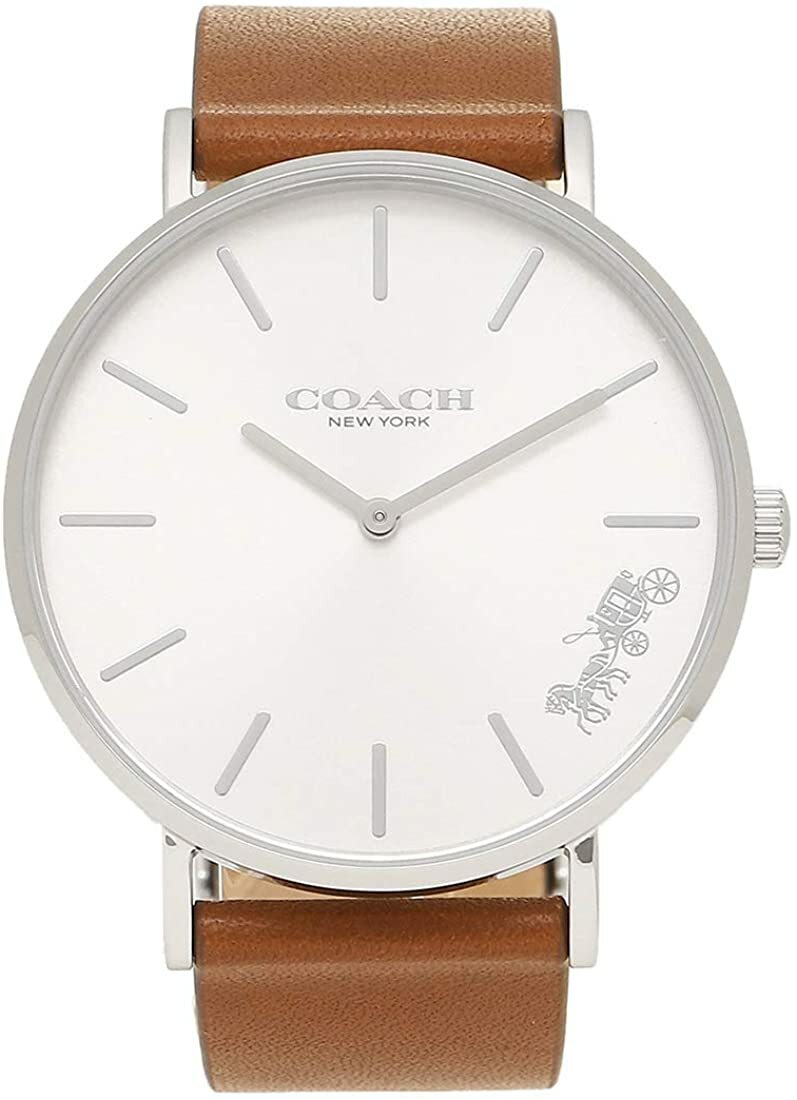 乐天商城 - COACH 腕時計 14503120　コーチ　PERRY ペリー ボーイズサイズ　シルバーケース ブラウン レザーベルト レディース　日常生活防水 アナログ 時計 ウォッチ 新生活　並行輸入品　プレゼント　クオーツ オフィス ビジネス　記念日