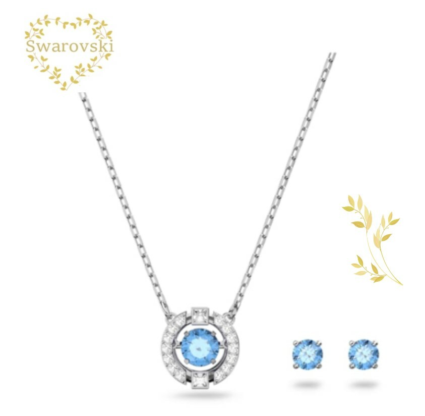 Special set SWAROVSKI 5480485 ネックレス &ピアス Sparkling Dance ラウンド, ブルー, ロジウム・コーティング プレゼント 誕生日 記念日 アニバーサリー ラグジュアリー 並行輸入品