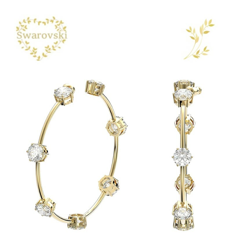 SWAROVSKI　ピアス　5622722　スワロフスキーConstella フープピアス　ラウンドカット, ホワイト, 光沢のあるゴールドトーン・プレーティング　 SWAROVSKI クリスタル　　プレゼント　記念日　並行輸入品