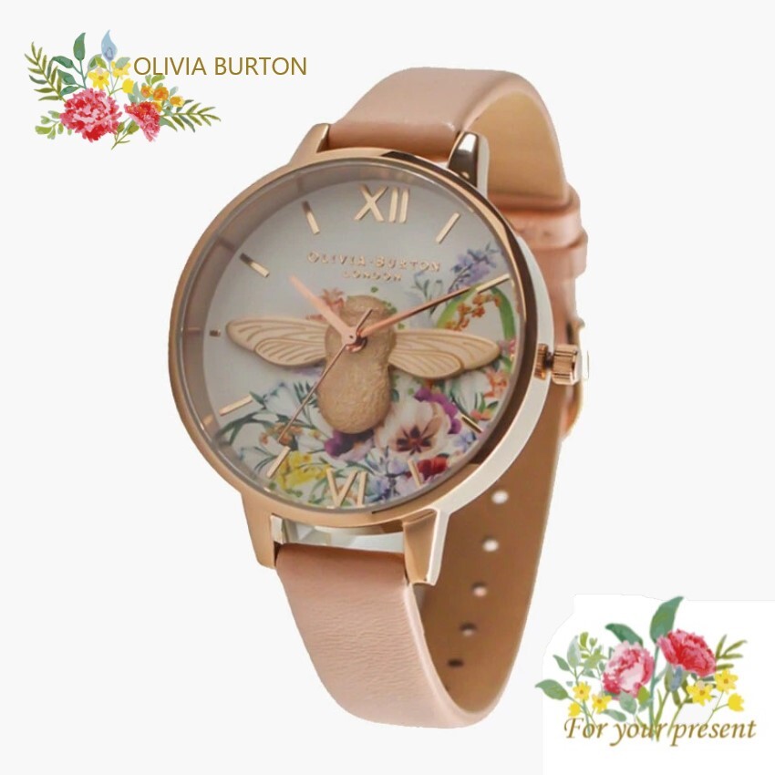 OLIVIA BURTON オリビアバートン OB16EG151　エンチャンテッド ガーデン 3D ビー ヌードピーチ ＆ ペール ローズゴールド34mm 時計 Ladies レディース 並行輸入品　プレゼント　記念日　クォーツ