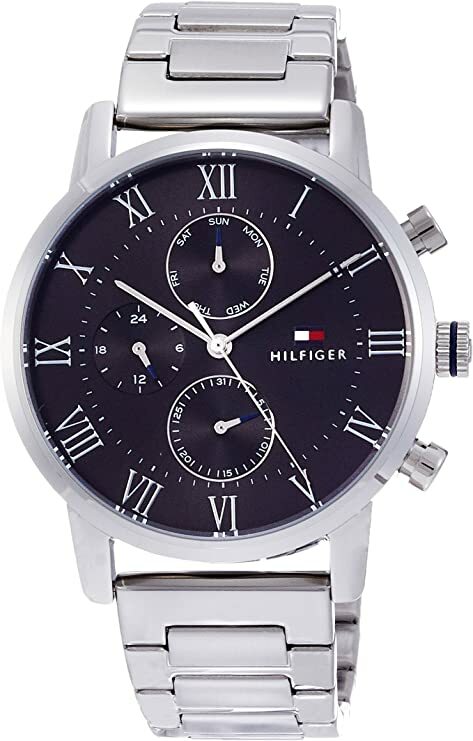 TOMMY HILFIGER 腕時計 1791397 トミー ヒルフィガー Multi dial Quartz 44mm ブラック 3気圧防水 並行輸入 シルバー プレゼント メンズ スポーティ ビジネス 記念日 クォーツ