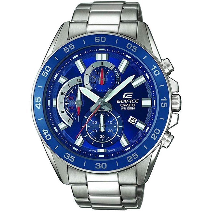 商品情報ブランドカシオ EDIFICE(エディフィス)型番EFV-550D-2A風貌素材ミネラルガラス表示タイプアナログケース素材ステンレススチールケース直径・幅45.00mmケース厚12.00mmバンド素材・タイプステンレススチールバンド幅22.00mmバンドカラーシルバー文字盤カラーブルー本体重量156gムーブメントクォーツ耐水圧100 mその他 機能クロノグラフ?カシオ 腕時計 メンズ エディフィス メタルバンド クオーツ EFV-550D-2A CASIO EDIFICE 時計 ウォッチ 並行輸入品 かっこいい カッコイイ オシャレ おしゃれ 先進のテクノロジーとダイナミックなデザインが融合したメタルウオッチ「EDIFICE/エディフィス」10代 20代 30代 40代 50代 60代 ~~~『 ブランド説明 』~~~~~~~~~~~~~~~~~~~~~~~「G-SHOCK」「Baby-G」「BASIC」などに代表される時計メーカーとして世界で人気の高いカシオは、独創性の高い「世界初の時計」を多く生み出し、その挑戦し続ける開発思想により時計の新しい価値を創造し続けています。~~~『 商品特徴 』~~~~~~~~~~~~~~~~~~~~~~~~~~先進の技術とダイナミックなデザインを融合した多機能クロノグラフ「EDIFICE（エディフィス）」が登場。スペック的にもクロノグラフ・100m防水・デイトカレンダー・蓄光機能等充実しています。確かな質感と精悍なデザインが海外で人気。~~~『 商品詳細 』~~~~~~~~~~~~~~~~~~~~~~~~~~型番：EFV-550D-2A、ケースサイズ：45×12mm、重さ：156g、注意点：モニター発色により色合いが異なる場合がございます。本商品は並行輸入品のため、説明書等は英語表記のものが付属しております。大変好評のため、売れ違いになる可能性がございます、あらかじめご了承ください。※入荷時期により、仕様が変更される場合がございます。 8427