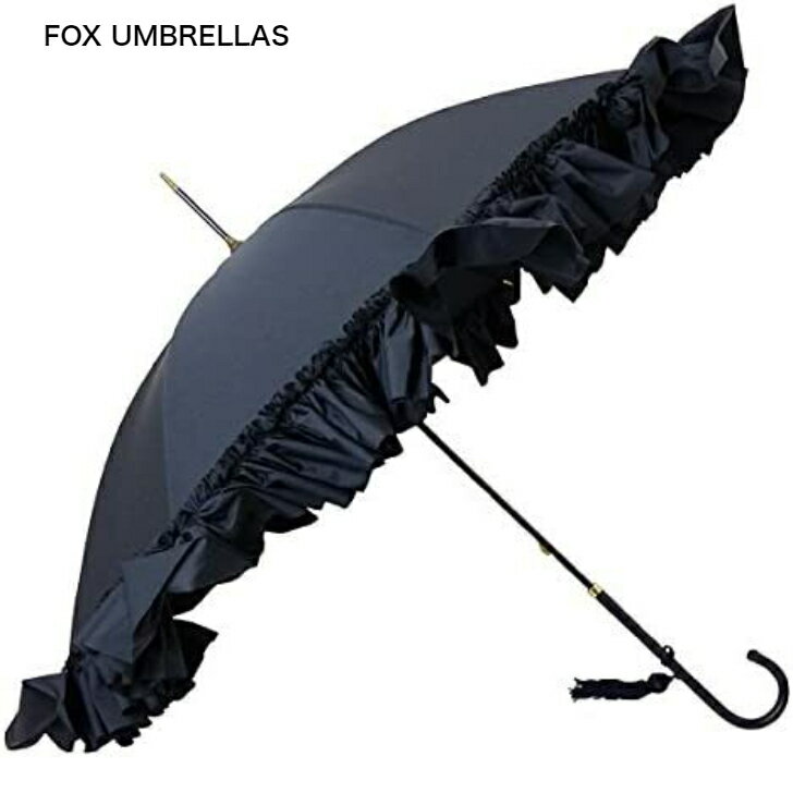 FOX UMBRELLAS レディース 高級長傘 WL9 SLIM LEATHER CROOK HANDLE DEEP FRILL EDGE　フォックスアンブレラズ　WL9-SLLE-POLY-8RIB-FRILL-NA　ネイビー　フリル　並行輸入品　