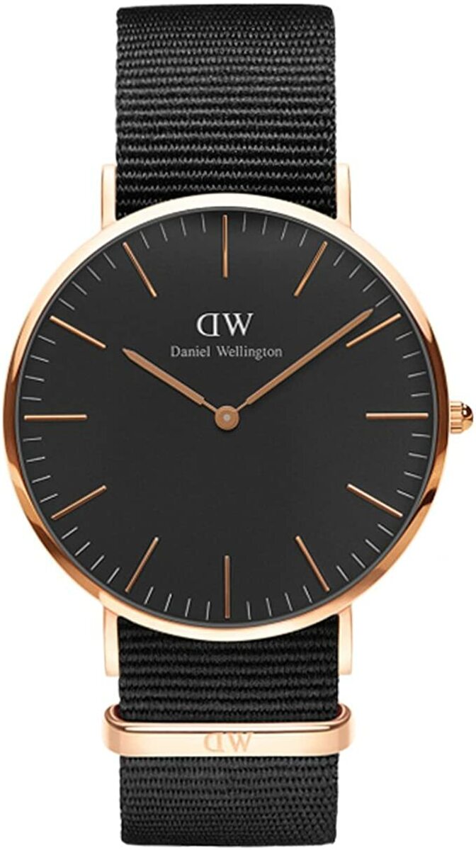 Daniel Wellington 腕時計　DW00100150　ダニエルウェリントン メンズ レディース 並行輸入品　 北欧　36mm　クラシック　ブラックフェース　ブラックナイロンベルト　ローズゴールドケース　アナログ　スポーティ ビジネス　ユニセックス　記念日　プレゼント