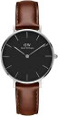 Daniel Wellington 腕時計 DW00100181 ダニエルウェリントン メンズ レディース ウォッチ 北欧 32mm Classic Petite Black ブラウンベルト シルバーブラック アナログ スポーティ ビジネス ユニセックス 記念日 プレゼント 並行輸入品