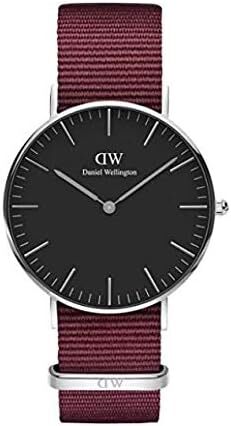Daniel Wellington 腕時計　DW00100274　ダニエルウェリントン クラシックローズリン　36mm　メンズ レディース 並行輸入品　 北欧　ブラックフェース　ブラック　ワインレッド　ナイロンベルト　シルバーケース　アナログ　ユニセックス　記念日　プレゼント