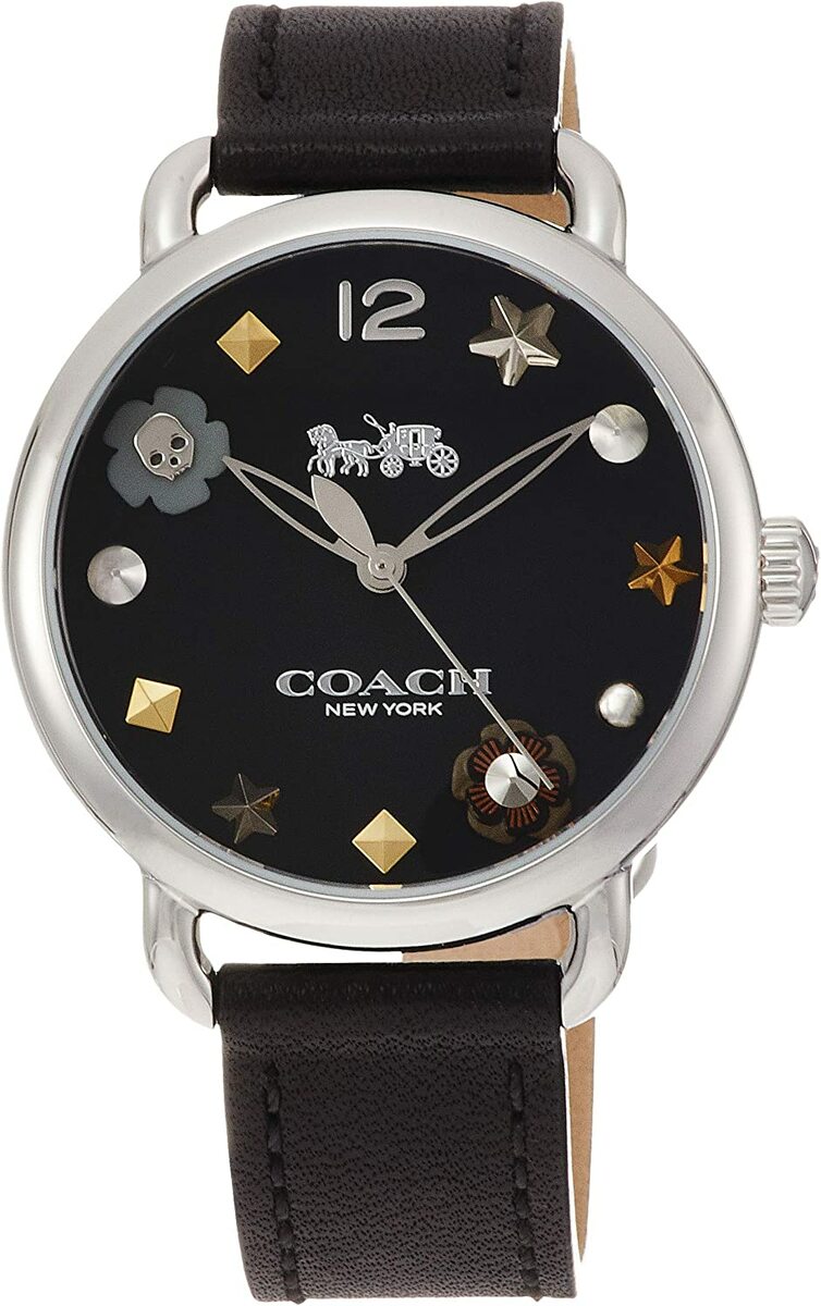 COACH 腕時計　14502780　コーチ　デランシー　36mm　ブラックレザーベルト　星　スタッズ　シルバーケース レディース　メンズ　日常生活防水 アナログ ウォッチ 新生活　並行輸入品　プレゼント　クオーツ オフィス ビジネス　記念日