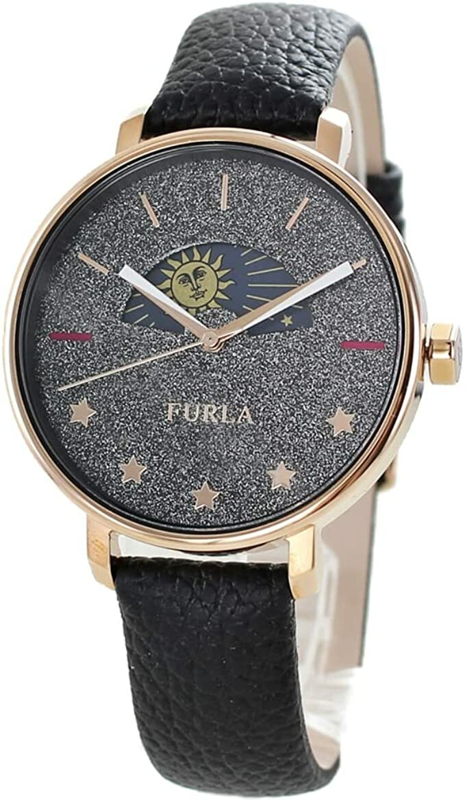 FURLA　腕時計 R4251118501　フルラ　REA 38mm 　クォーツ ローズゴールド　ブラック　ラメ　レザーベルト　 レディース 並行輸入品　プレゼント　記念日　クォーツ