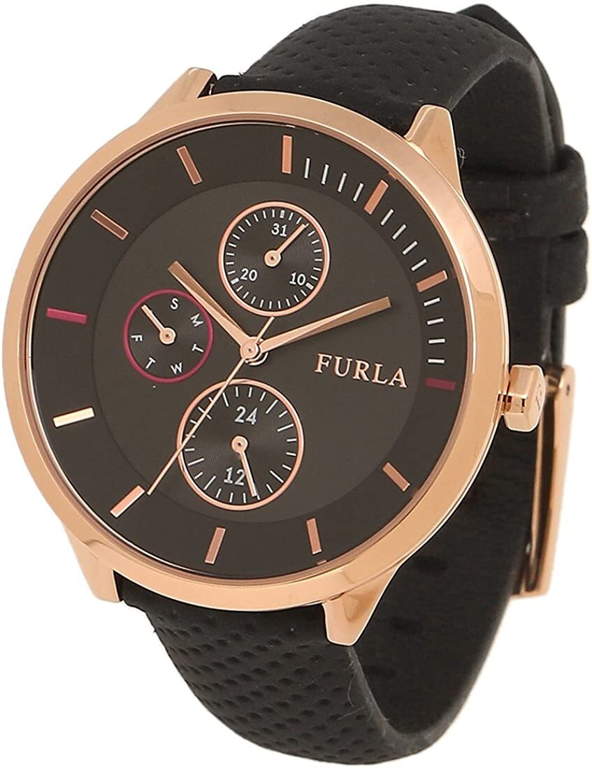 FURLA 腕時計　R4251102527　 フルラ　METROPOLIS メトロポリス 38m　クォーツ ローズゴールド 黒 ブラック 革 レザー カレンダー レディース 並行輸入品　プレゼント　記念日　クォーツ