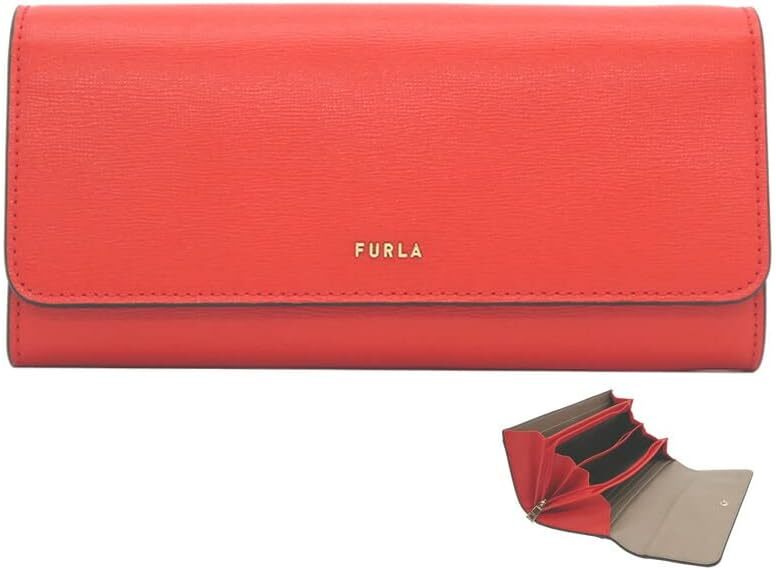 フルラ 革長財布 レディース FURLA　長財布　PCY2UNO-B30000-1670S　フルラ　レザー　 バビロンSPRITZ+GREIGE int. レッドオレンジ＋グレージュ　 レディース 　スナップ　収納力大　ブランドロゴ　 小銭入れ付き　並行輸入品　　通勤　通学