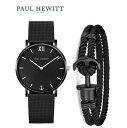 PAUL HEWITT 腕時計 ブレスレット PH-PM-4-L ポールヒューイット Sailor Line ブラックサンレイand PHREP 39mm メンズ ブラックメッシュベルト レザーブレスレット 海外モデル 誕生日 ギフト プレゼント 並行輸入品