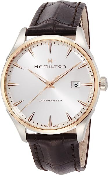 Hamilton 腕時計　H32441551　ハミルトン　 ジャズマスター ジェント　40mm　クォーツ 　メンズ　クオー 　シルバーフェイス　ローズゴールドケース　 ブラウンレザーベルト　 レザーベルト　アナログ　スポーティ ビジネス プレゼント　記念日　並行輸入品