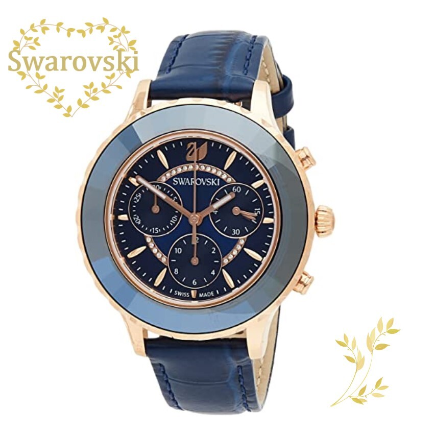 楽天ラプラージュ　楽天市場店SWAROVSKI 腕時計 5563480　スワロフスキー 39.5 mm　Octea Lux Chrono ウォッチ　 レザーストラップ, ブルー, ローズゴールドトーン仕上げ 　ステンレス 誕生日　アニバーサリー　記念日　並行輸入品