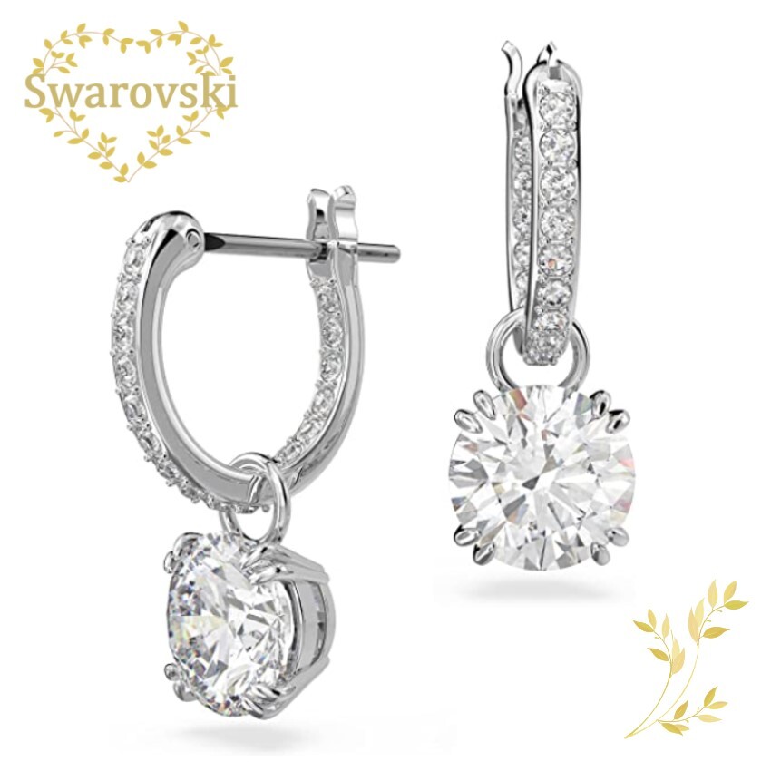 SWAROVSKI　ピアス　5636717　Constella ドロップピアス　ラウンドカット, ホワイト, ロジウム・プレーティング　レディース 　シルバー　ホワイト　プレゼント 記念日 誕生日 アニバーサリー　並行輸入品